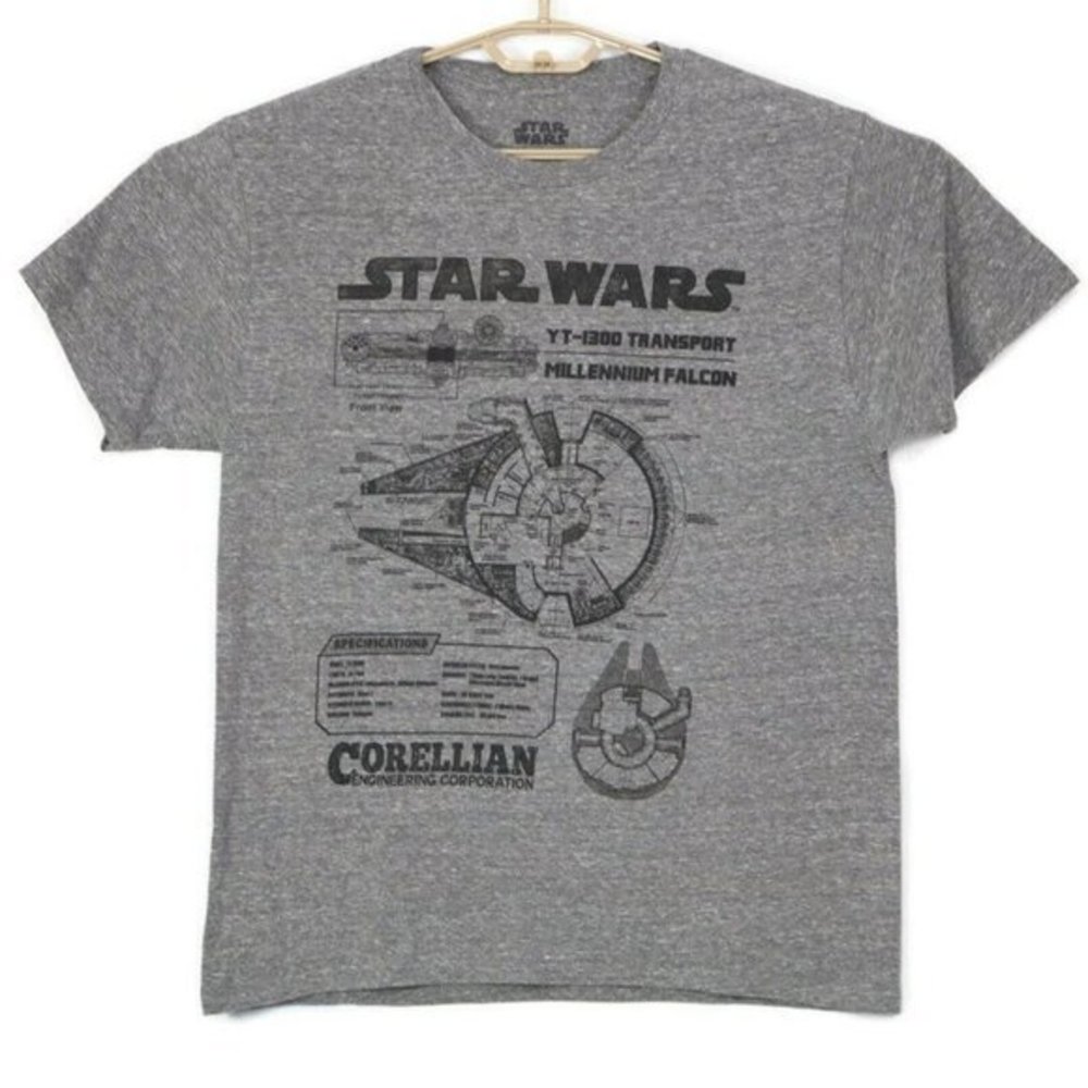 Star Wars Millennium Falcon Corellian T-Shirt Shirt‎ Gray L Large
